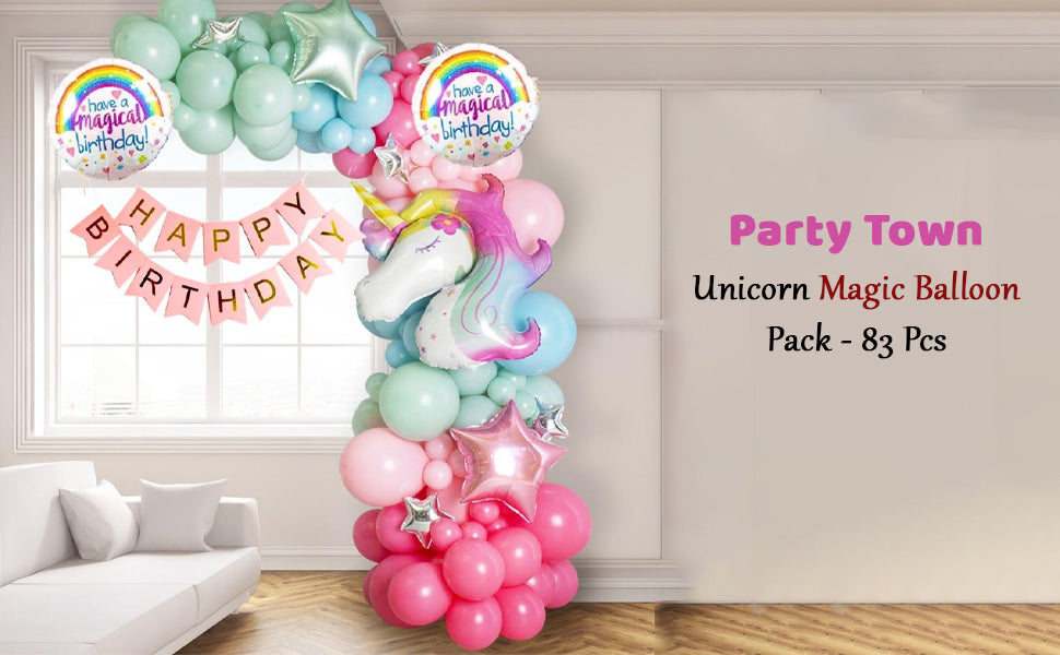 Party Town 83-Piece Unicorn Balloon Arch Kit: Helium Foil & Pastel Birthday Decorations