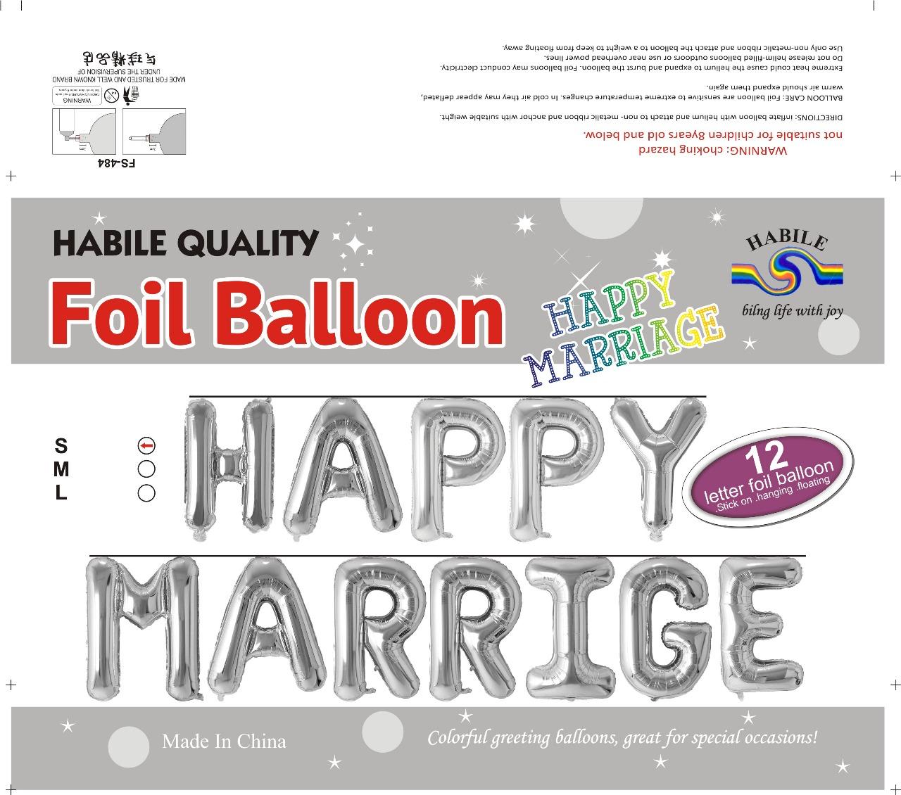 Happy Marriage Foil Balloon Set - 12 Silver Letter