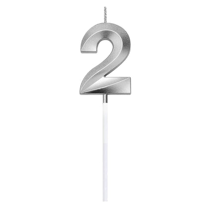 3D Number Candles for Cake (Silver)