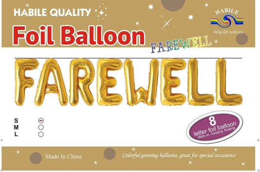 Farewell Foil Balloon Set - 8 Golden Letter