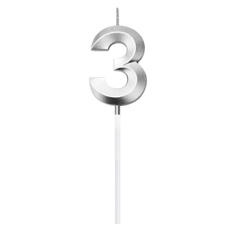 3D Number Candles for Cake (Silver)