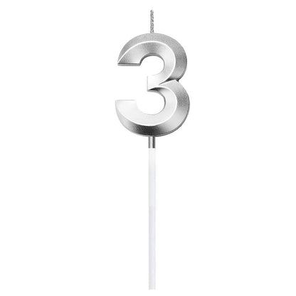 3D Number Candles for Cake (Silver)