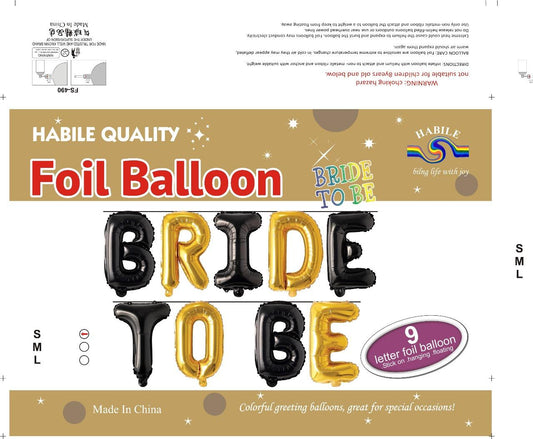 Bride To Be Foil Balloon Set – 9 Golden & Black Letter Balloons