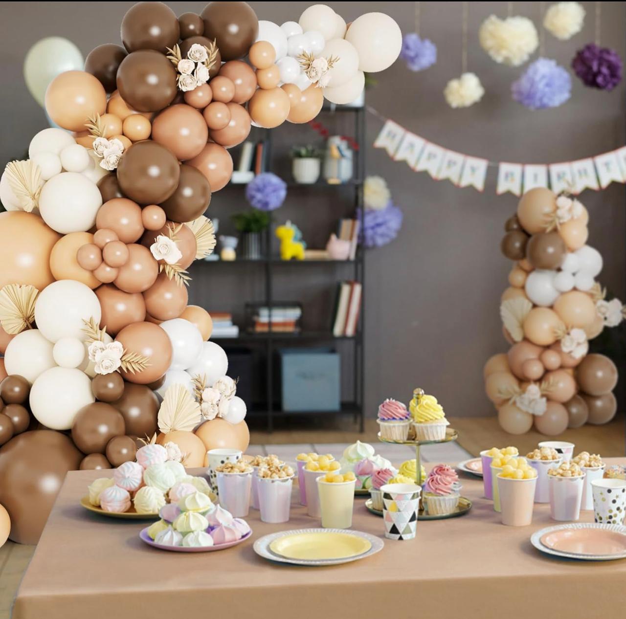 Teddy Bear Theme Birthday Decoration Kit – Brown & Neutral Balloon Arch