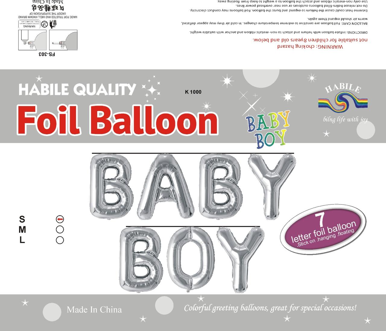 Baby Boy Foil Balloon Set – 7 Silver Letter Balloons