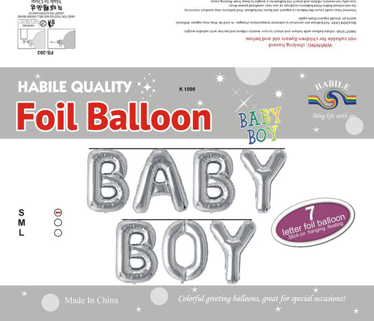 Baby Boy Foil Balloon Set – 7 Silver Letter Balloons