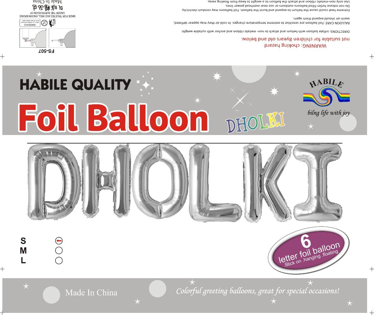 Dholki Foil Balloon Set - 6 Silver Letter