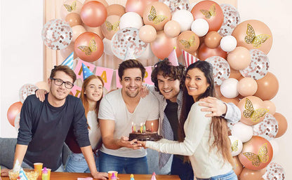 74-Piece Rose Gold Birthday Decoration Kit with 3D Butterflies & Confetti Balloons