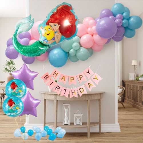 Delightful 48-Piece Mermaid Party Balloon Arch Kit - 32-inch Foil, Helium Ready