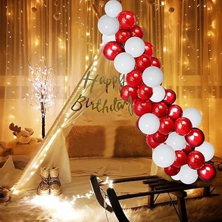 Romantic Red & White Birthday Balloon Decoration Kit - Set of 25 Pcs
