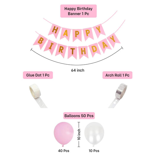 Pink & Blue Birthday Decoration Kit for Girls | Set of 53 Pcs