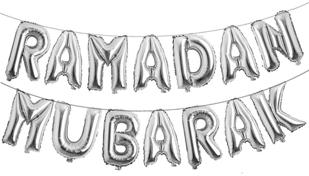 RAMADAN MUBARAK Foil Balloon Set – 14 Silver Letter Balloons