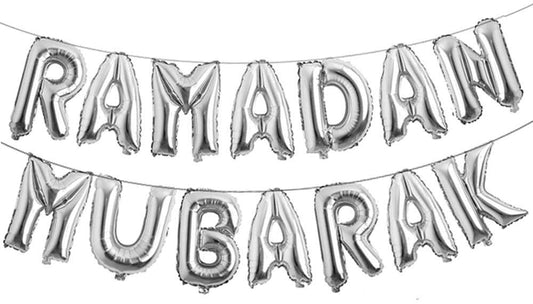RAMADAN MUBARAK Foil Balloon Set – 14 Silver Letter Balloons