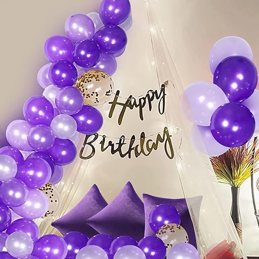 Purple & White Balloon Birthday Decoration Kit - Set of 26 Pcs