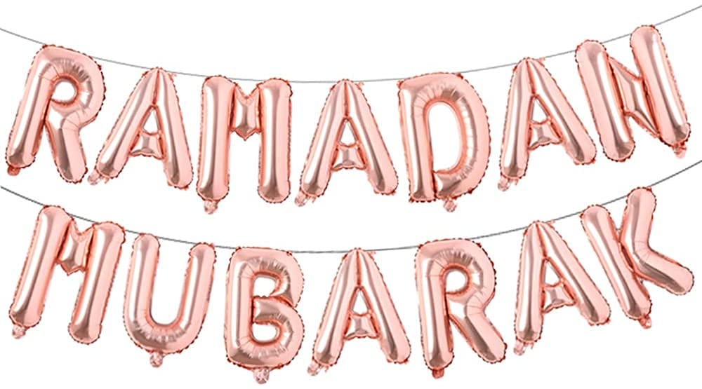 RAMADAN MUBARAK Foil Balloon Set – 14 Rose Gold Letter Balloons