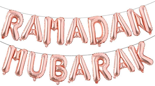 RAMADAN MUBARAK Foil Balloon Set – 14 Rose Gold Letter Balloons