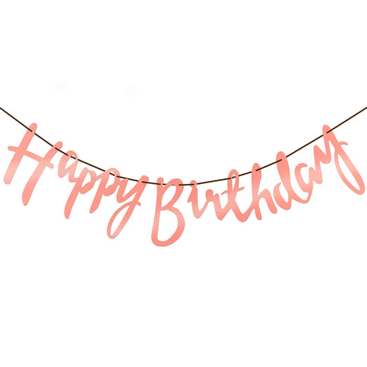 Happy Birthday Cursive Banner - Cardstock with Ribbon