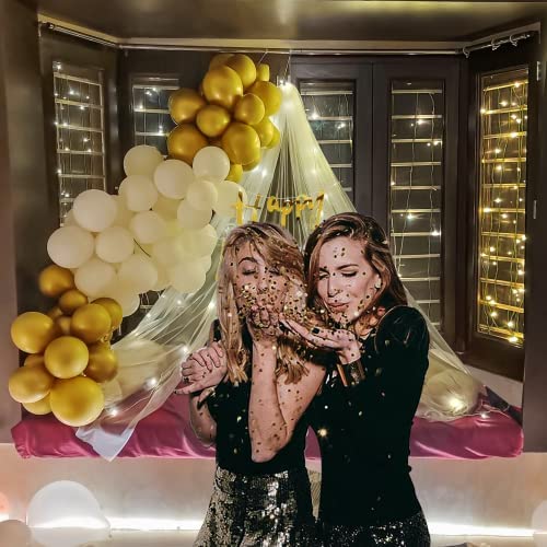 Canopy Tent for Birthday Decoration Items for Girls with White & Gold Balloons - 59 Pcs