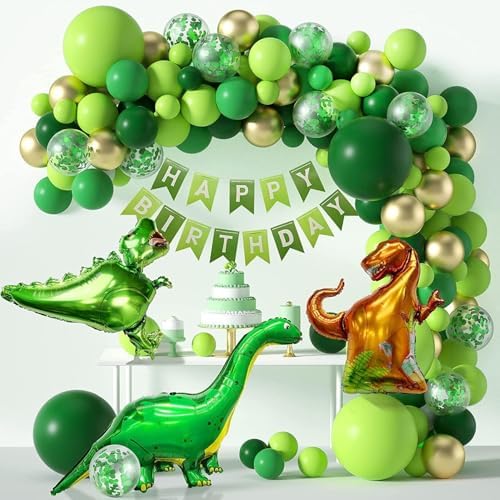 120-Piece Epic Dinosaur Birthday Party Kit - Jungle Green Dino Balloons & Banner