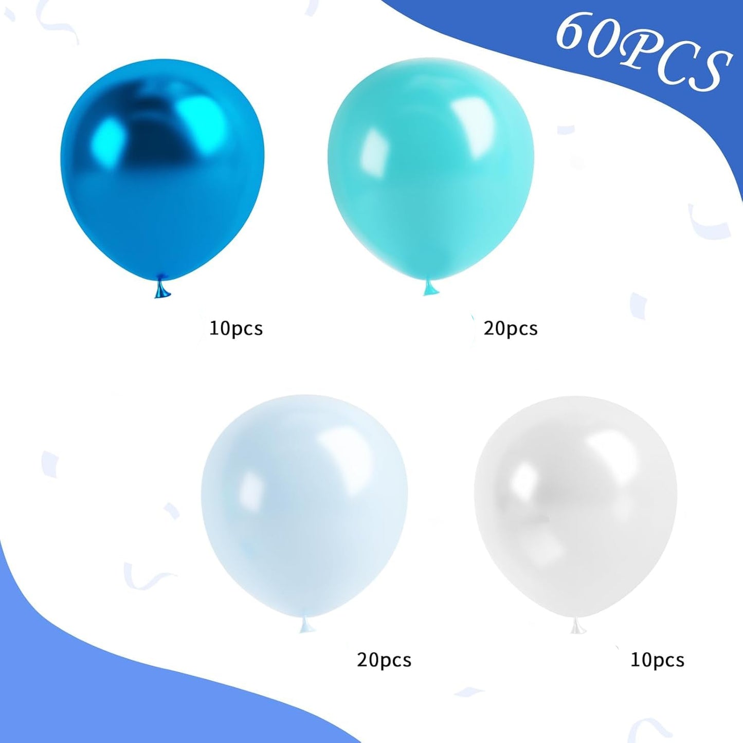 60 Pcs Metallic Blue Turquoise Balloons for Wedding & Birthday Party