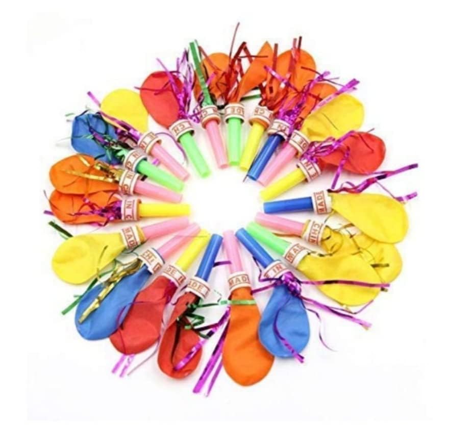 Balloon Blow Whistle Set – Fun Party Blowers with Balloons (Pack of 15)