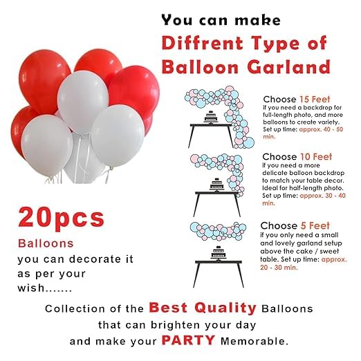 Romantic Red & White Birthday Balloon Decoration Kit - Set of 25 Pcs