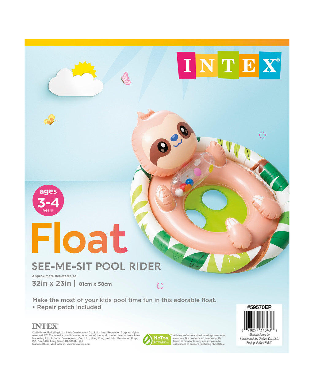 Sloth Baby Float Kid Boat 32”x23” Inflatable Swimming Pool Ring Tube