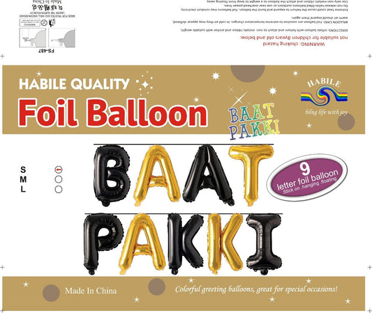 BAAT PAKKI Foil Balloon Set – 9 Letter Black & Golden Balloons