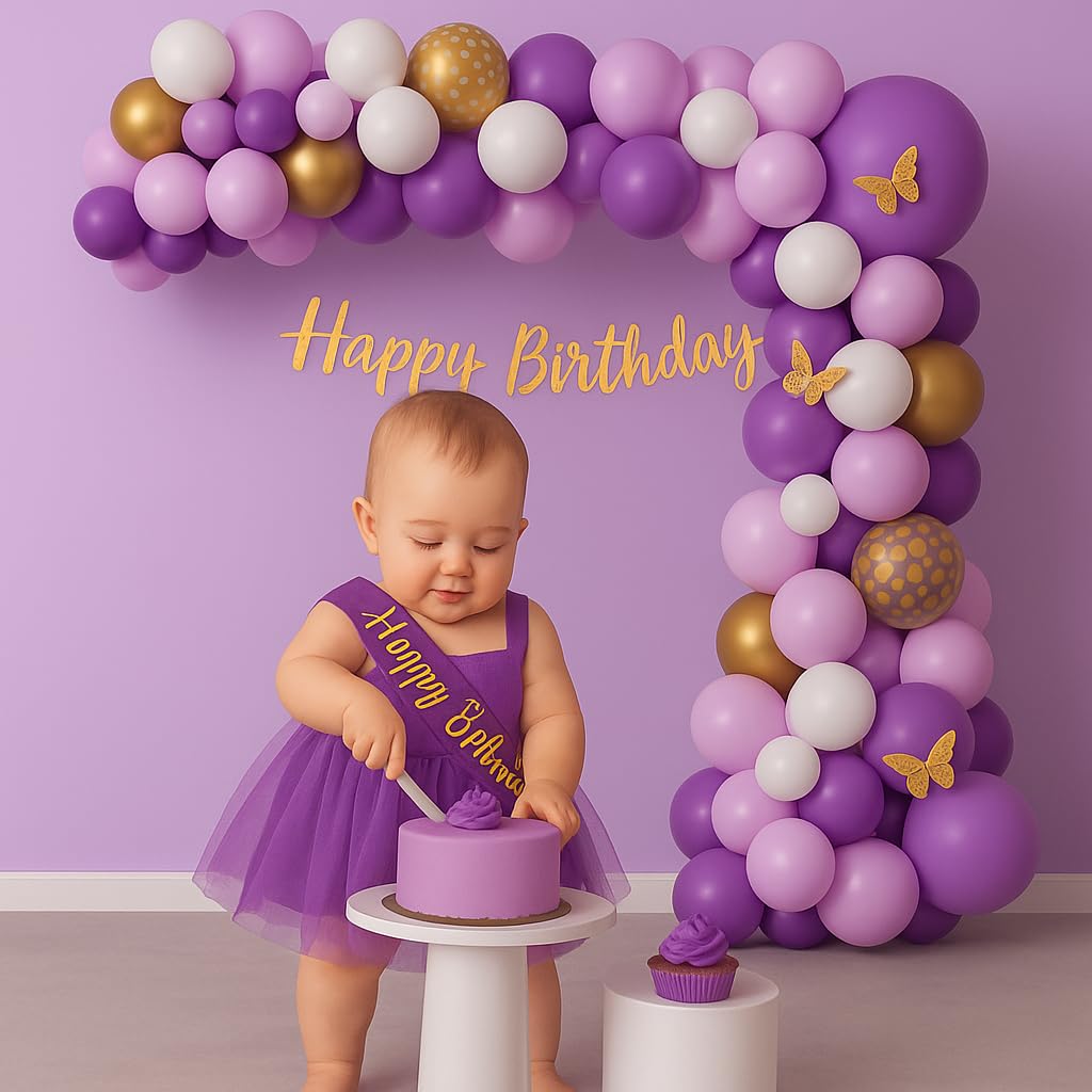 Butterfly Theme Birthday Decoration Kit – 60 Pcs Purple & White