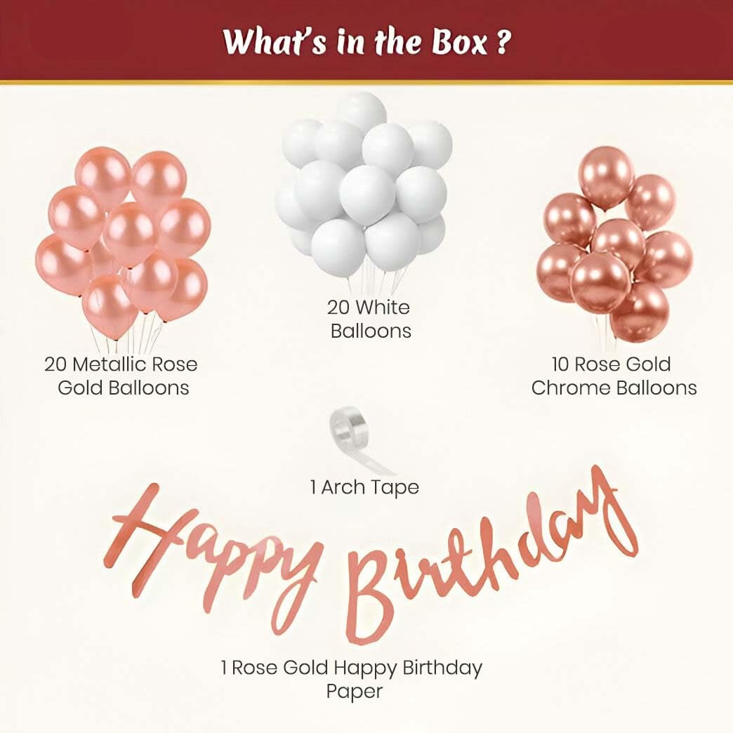 Birthday Decoration Kit - 51 Pcs Rose Gold & White Balloon Set with Banner