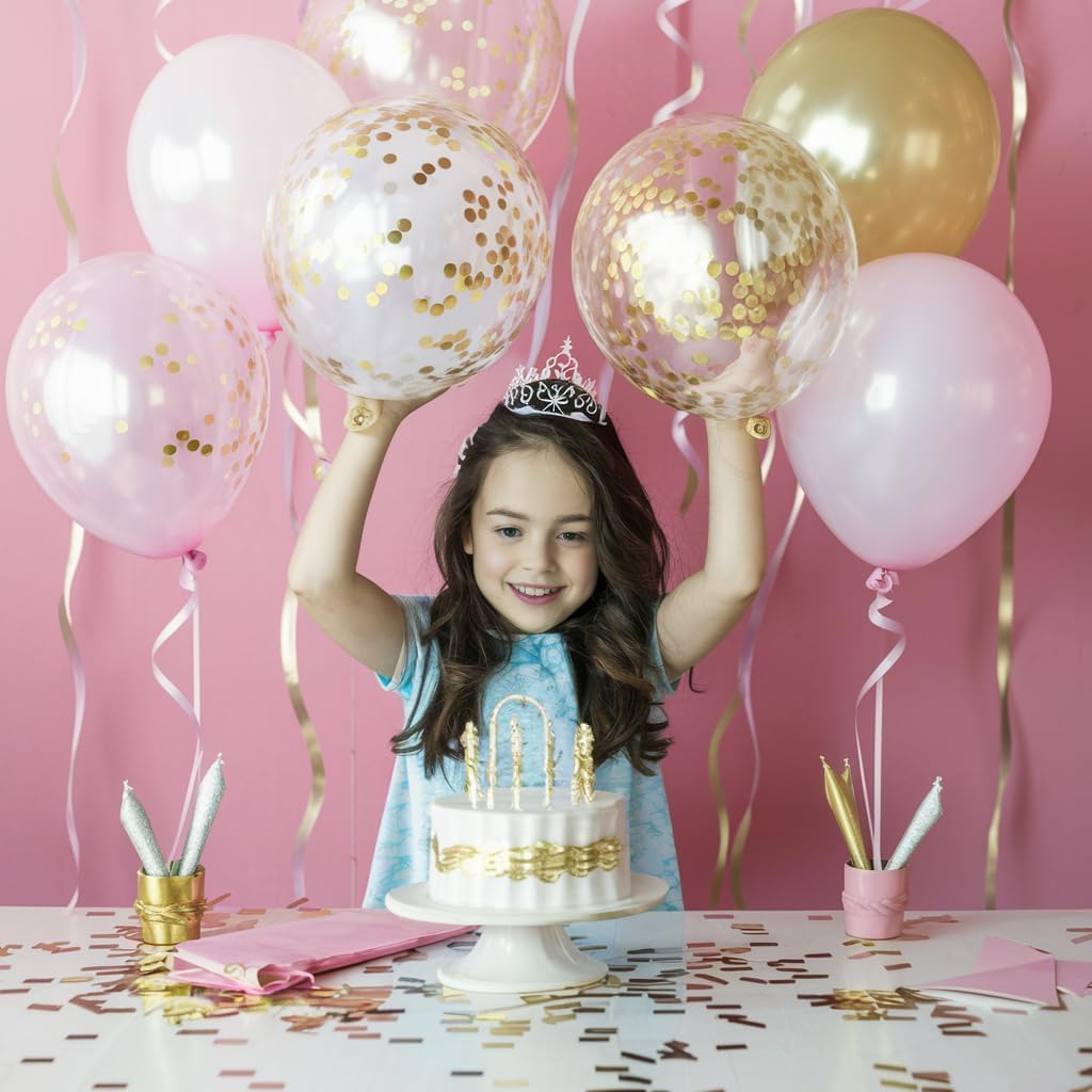 60pcs Metallic Gold Pink White Confetti Balloons for Wedding & Birthday