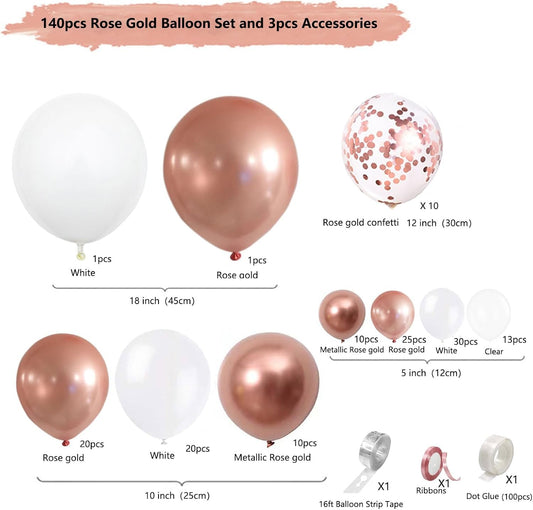 Elegant Rose Gold White Confetti Balloon Arch Kit, 102-Piece Party Garland