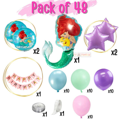 Delightful 48-Piece Mermaid Party Balloon Arch Kit - 32-inch Foil, Helium Ready
