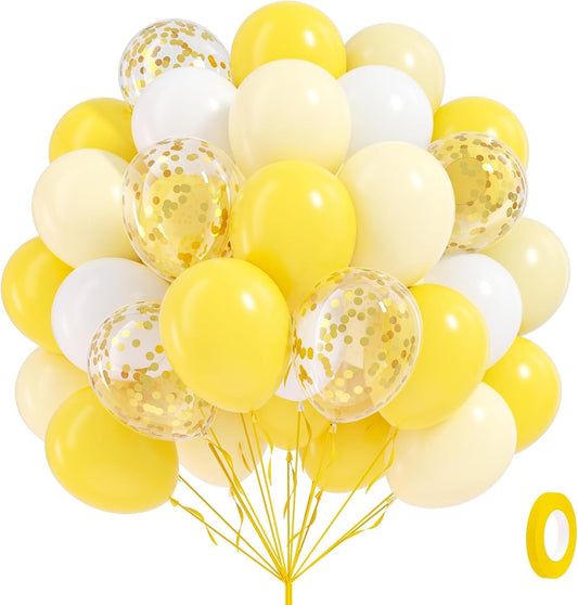 60 Pcs Metallic Yellow White Confetti Balloons for Wedding & Birthday Party