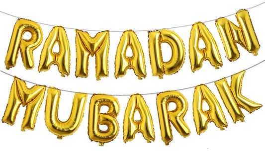 RAMADAN MUBARAK Foil Balloon Set – 14 Golden Letter Balloons