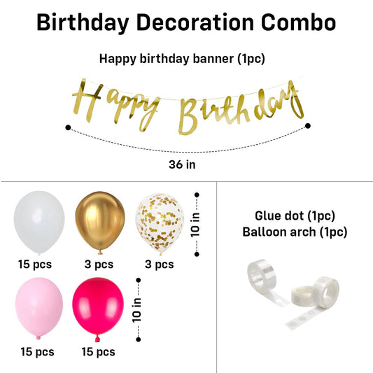 54-Piece Pink Happy Birthday Decoration Kit for Girls with Banner & Balloons