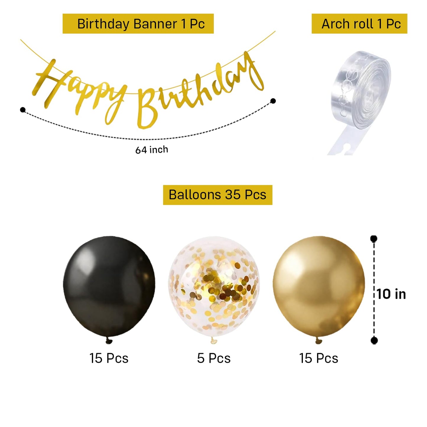 Premium Black Gold Birthday Balloons Decoration Kit with Banner for Men Boys Husband
