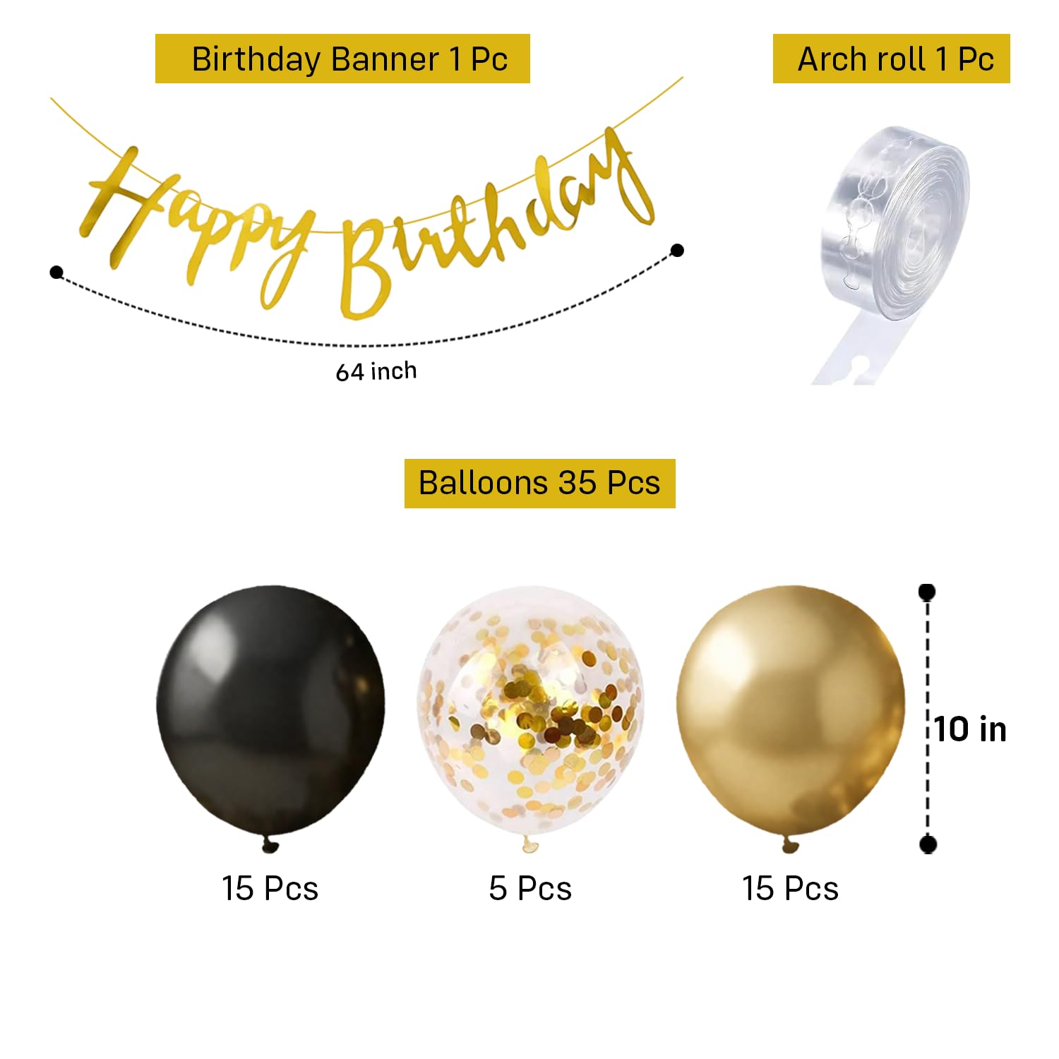 Premium Black Gold Birthday Balloons Decoration Kit with Banner for Men Boys Husband