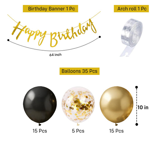 Premium Black Gold Birthday Balloons Decoration Kit with Banner for Men Boys Husband