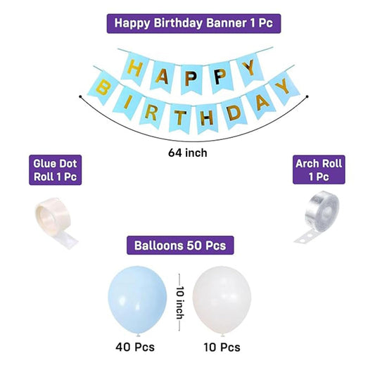Blue & White Birthday Balloon Decoration Kit – Set of 53 Pcs
