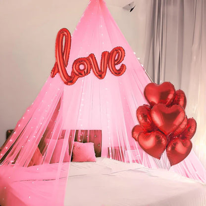Romantic Decoration Kit - Set Of 11 Pcs (Pink Curtains & Love Balloons)