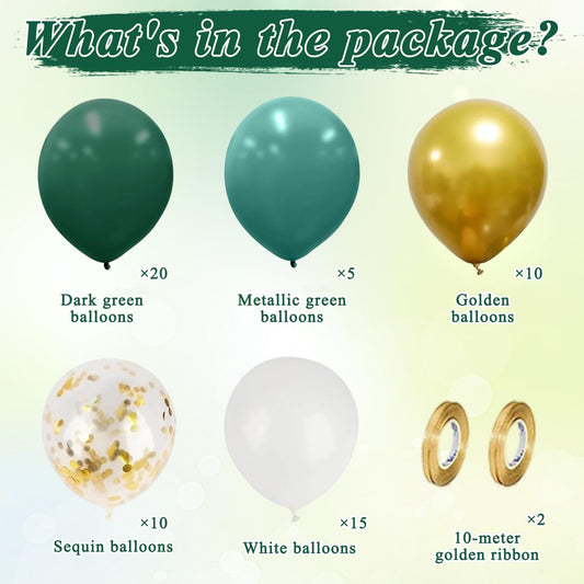 60 Pcs Metallic Confetti Balloons - Gold Green White Balloon for Wedding & Birthday Party