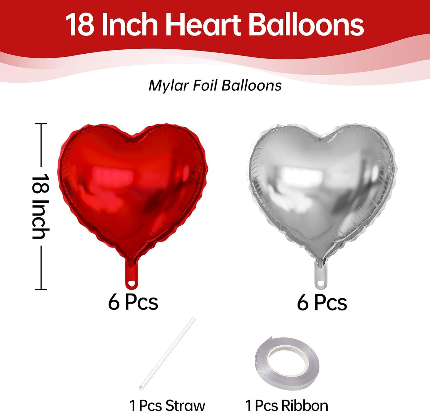 Heart Balloons, 12Pcs Heart Shaped Foil Balloons for Valentines Day