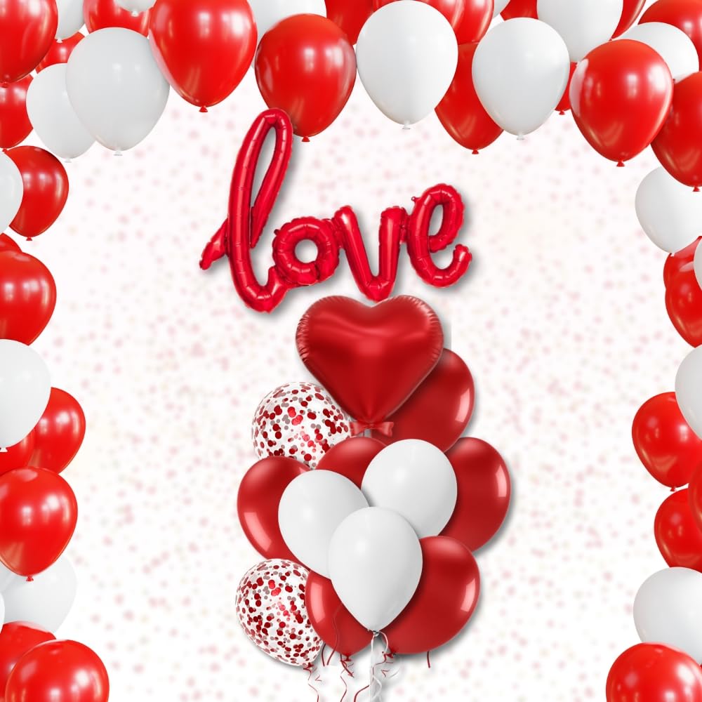 Love Balloon Decoration Set – 33 Pcs Red & White Theme