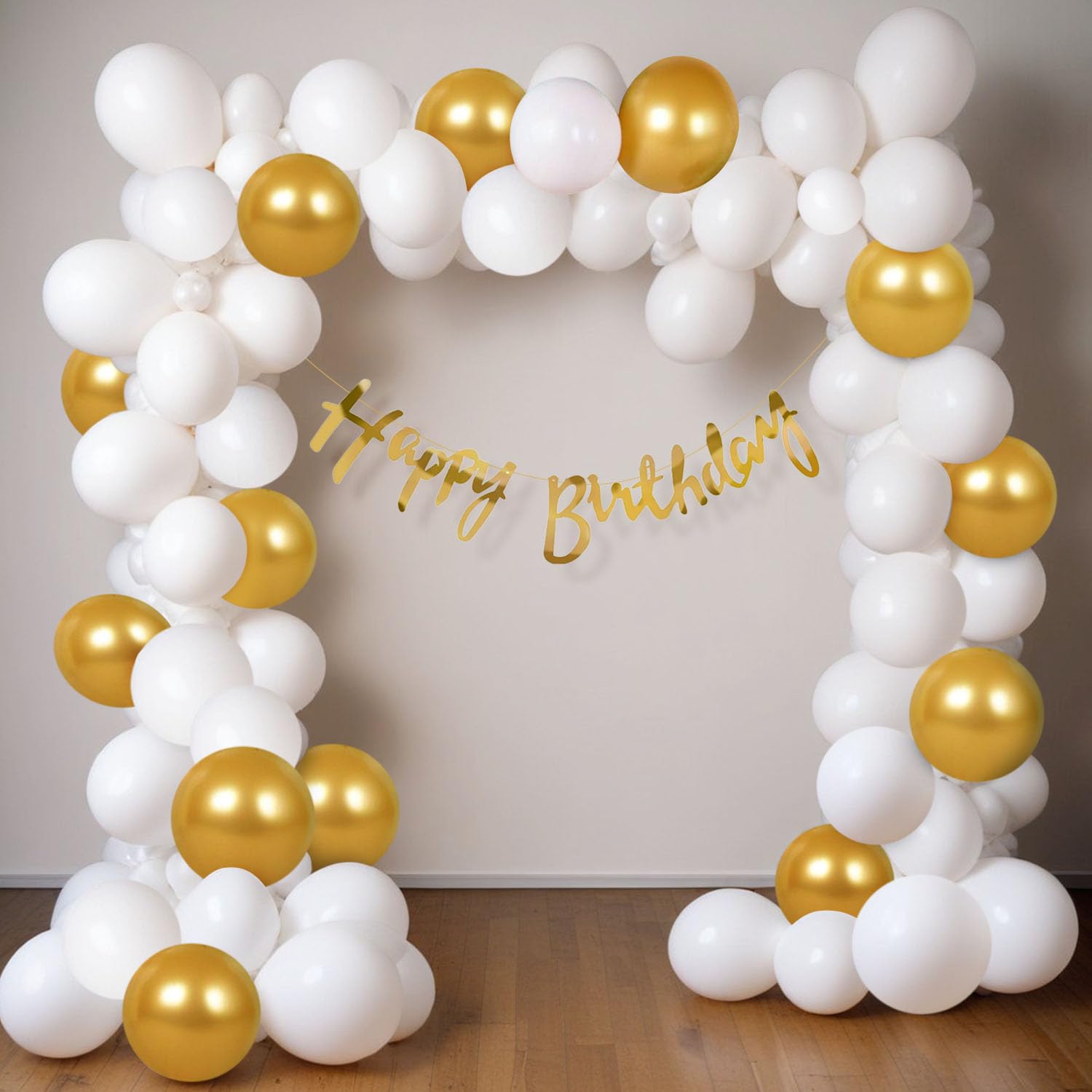 Premium Golden & White 58-Piece Birthday Decoration Kit with Happy Birthday Banner
