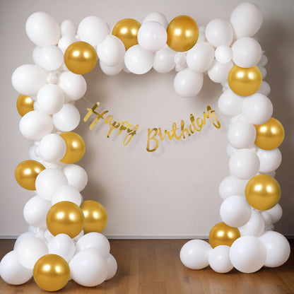Premium Golden & White 58-Piece Birthday Decoration Kit with Happy Birthday Banner