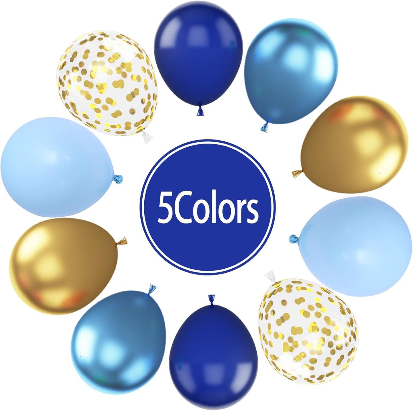 Blue Gold Confetti Balloons - 60 Piece Metallic Set for Birthday