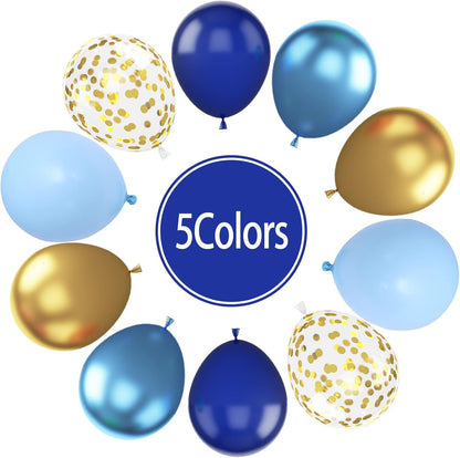 60 Pcs Metallic Blue Gold Confetti Balloons for Wedding & Birthday Party
