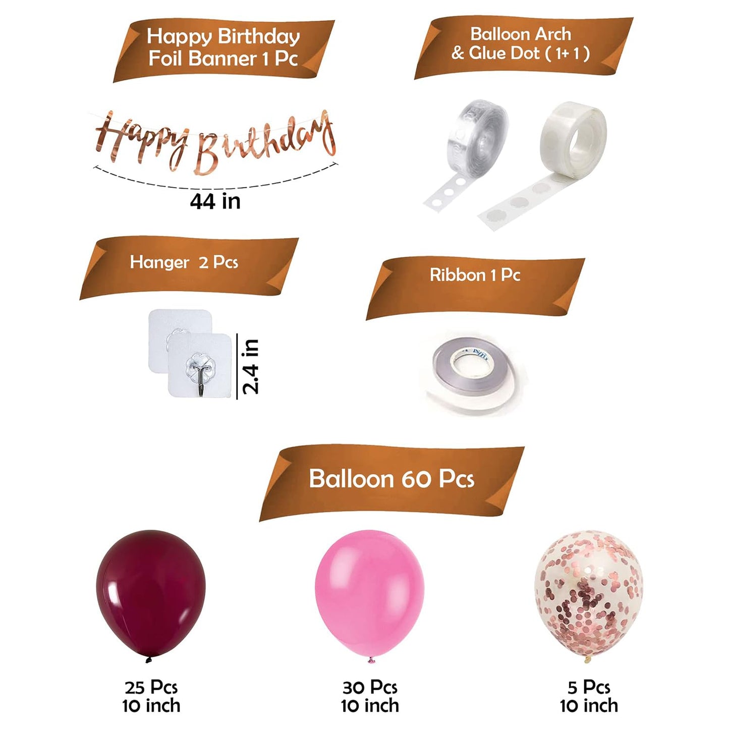 66-Piece Burgundy Birthday Decoration Kit for Girls & Wife - Party Propz Festive Balloons & Cardstock Decor Set