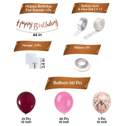 66-Piece Burgundy Birthday Decoration Kit for Girls & Wife - Party Propz Festive Balloons & Cardstock Decor Set